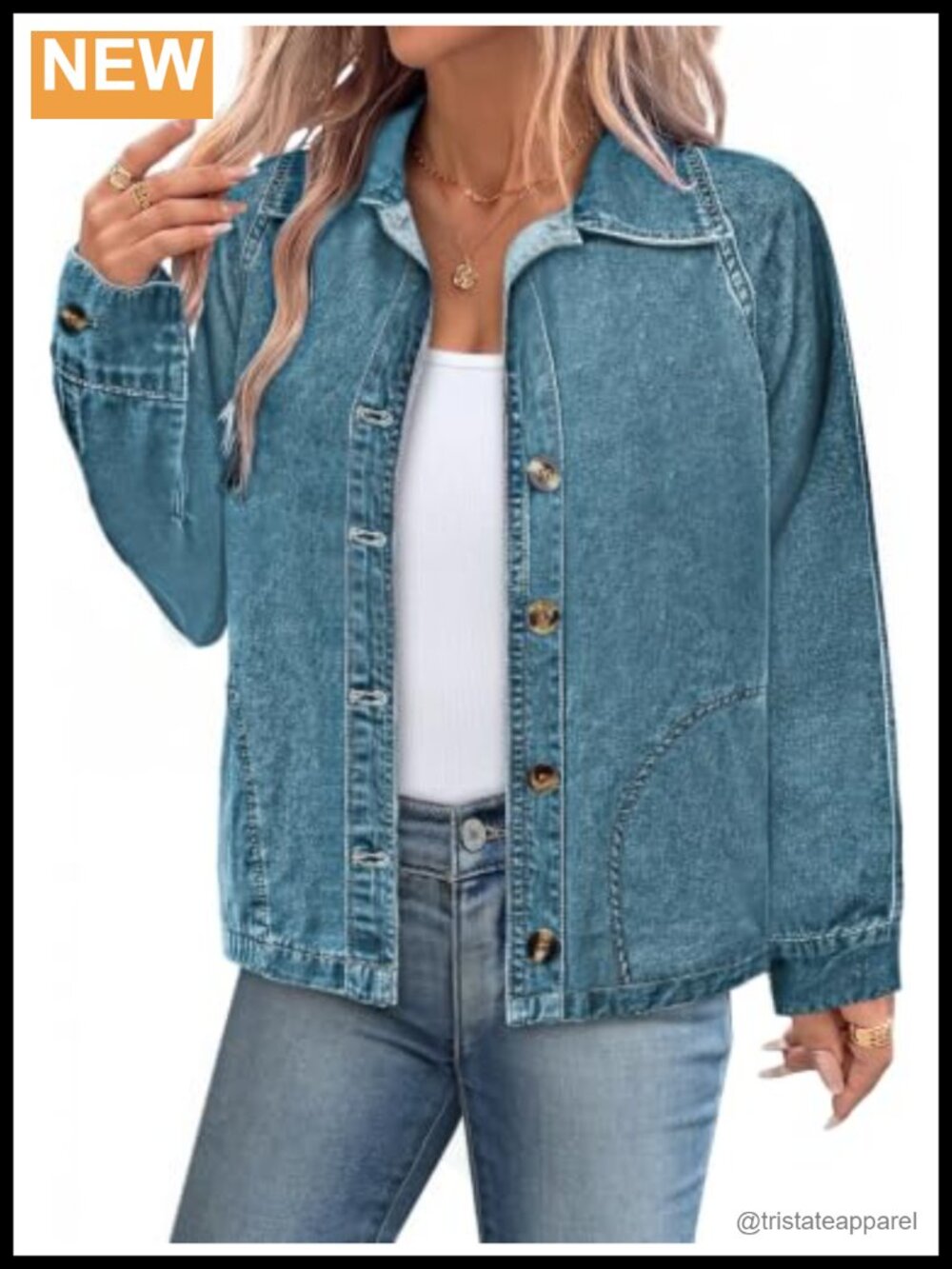 Lightweight Denim Shirt Women Raglan Long Sleeve Button Down Jean Shirt